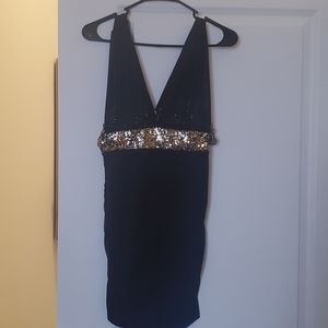 Black and gold mini dress